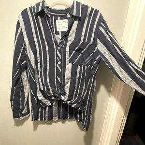 Blue and white tied flannel